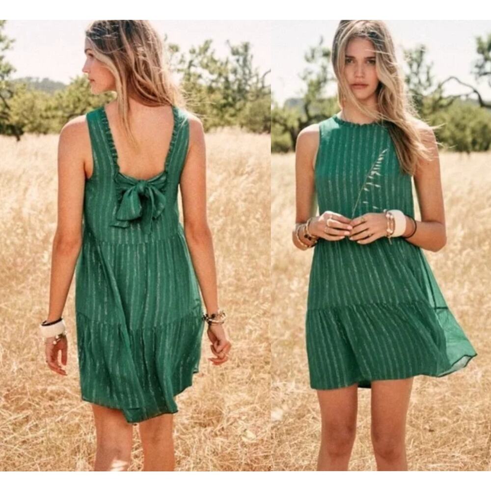 Sézane | Alexandra Green‎ Striped Dress Tie Back | SZ 34 / US 2